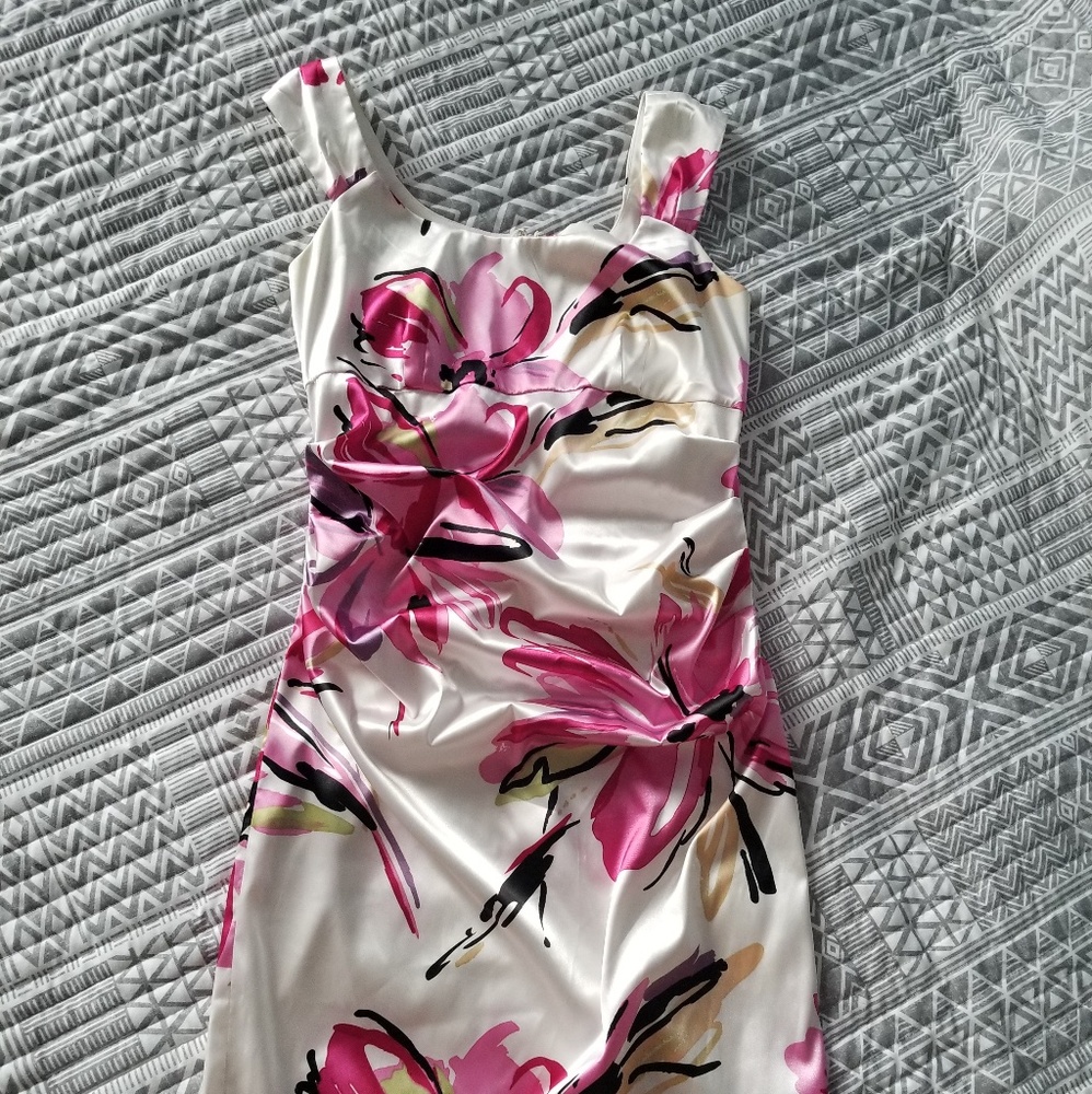 Pink Floral Ruched Dress